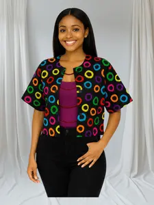 CRZ Vibrant Ankara Crop Jacket With Beads Embellishment