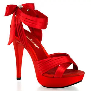 Fabulicious COCKTAIL-568 Red Satin Stiletto Heel Sandals with Criss-Cross Straps & Bow Platform Women's Summer Footwear