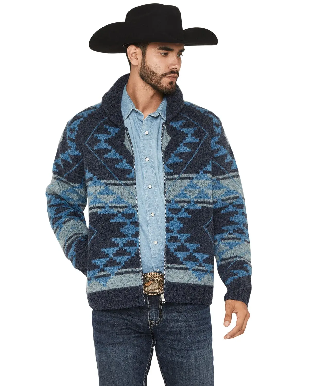 Cody James Men's Men'S Carson Southwestern Print Full Zip Wool Sweater - Cjho25sw2-Nvy