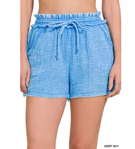 Acid Washed Gauze Shorts in Deep Sky