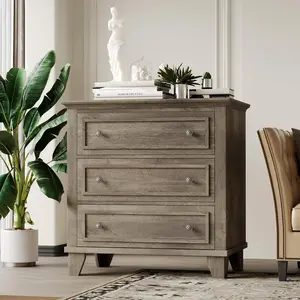 【GARVEE】Contemporary 3 Drawer Dresser – Wide Modern Wooden Chest with Vintage Handles – Multi-Purpose Storage Cabinet & bedside table for Bedroom, Living Room, Entryway