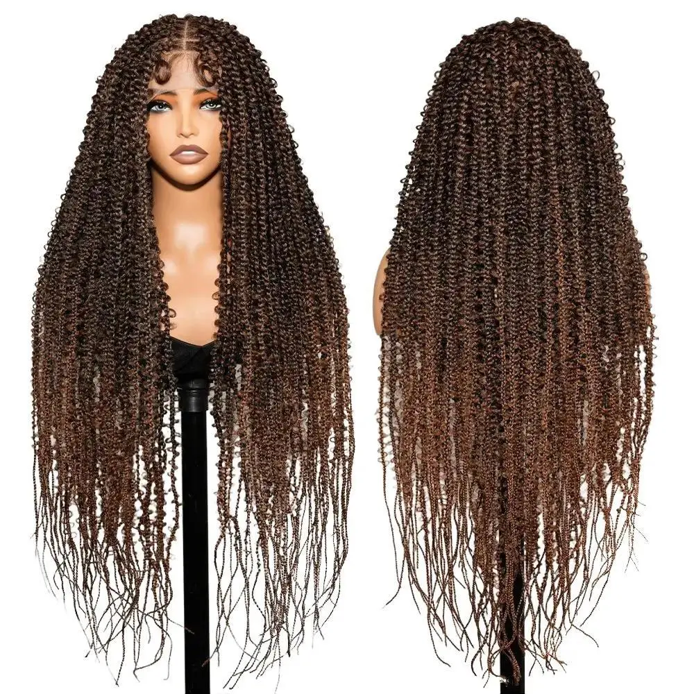 SuperNova 36 Inch #T1B/30 Ombre Brown Lace Front Knotless Butterfly Box Braided Wig – Long Synthetic Braids for Women Party & Everyday #SummerVibes Lace Synthetic Wigs Boho Box Braids