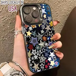 Star Pattern Matte Phone Case, Anti-drop Decorative Phone Protector Cover, Phone Accessories Compatible with iPhone 16 15 14 13 12 11 Pro Max
