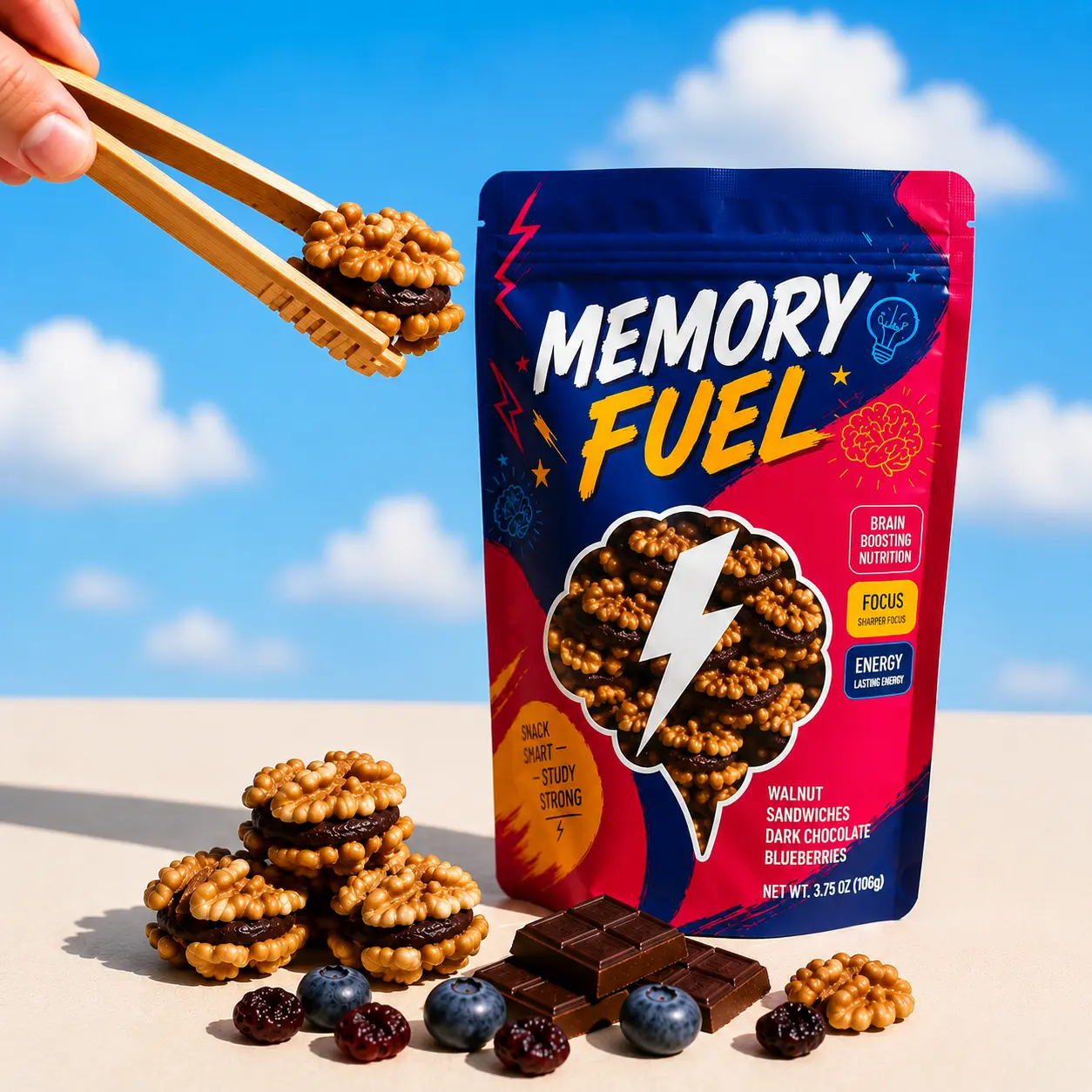 Memory Fuel - Snack Bag w/ Walnuts, Dark Chocolate & Dried Blueberries for Brain Nutrition