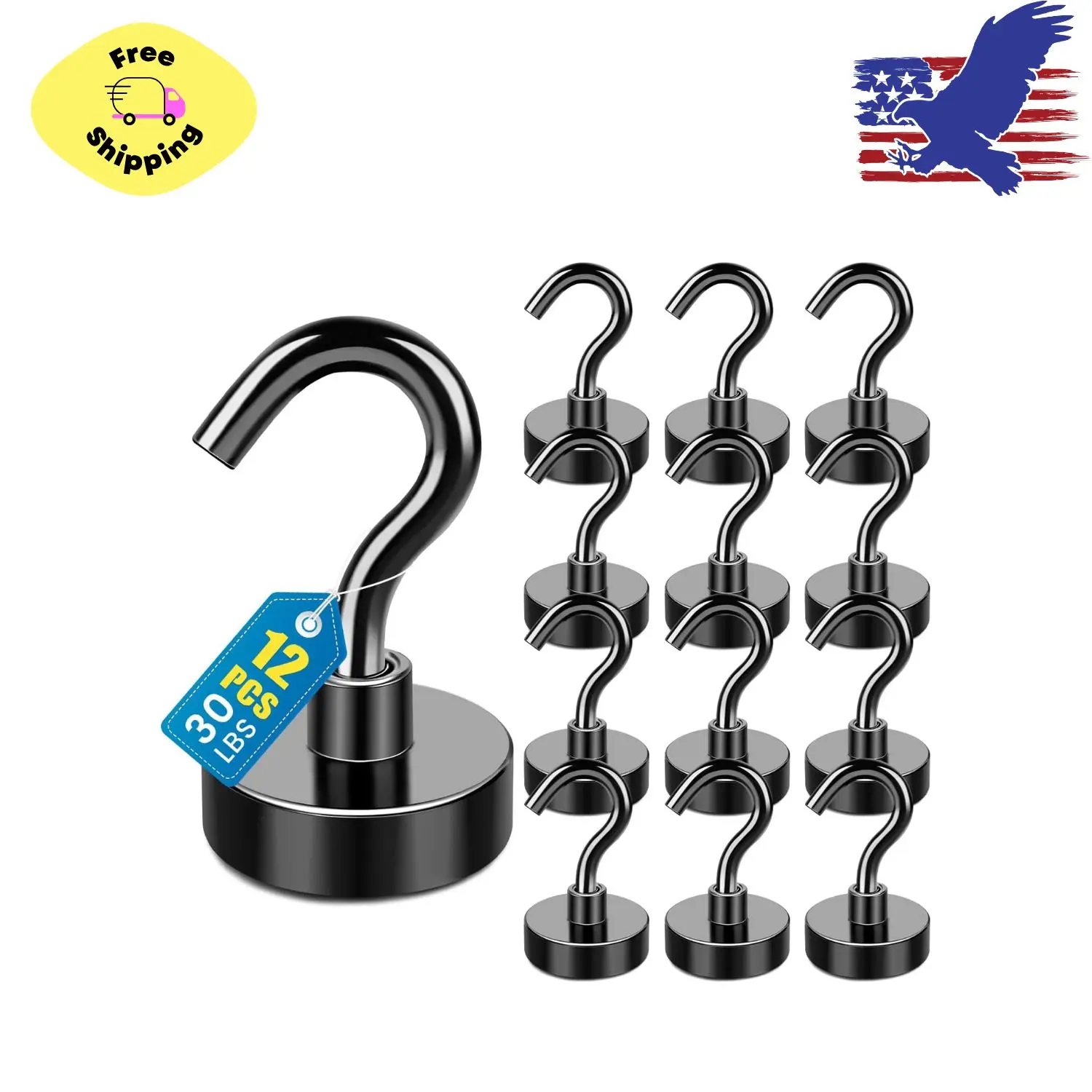 Magnetic Hooks, 12 Pack 30lbs+ Magnet Hook 2026
