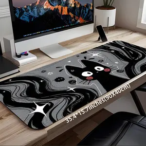 Cartoon Black Cat Large Gaming Mouse Pad,Aesthetic Desktop Drotection Pad,Washable Rubber Pad Non-Slip Lock Edge Multi-Size Mouse Pad Suitable For Home Office,Good Gift for Family and Friends,Office Desk Accessories