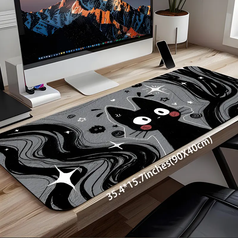 Cartoon Black Cat Large Gaming Mouse Pad,Aesthetic Desktop Protection Pad,Washable Rubber Pad Non-Slip Lock Edge Multi-Size Mouse Pad Suitable For Home Office,Gift for Family and Friends,Office Desk Accessories,Desktop Accessory