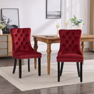 Velvet Upholstered Parsons Chairs Set of 2 - Tufted Retro Dining Chairs with Solid Wood Legs, Thick Cushion for Breakfast Nook (6 Color Options)