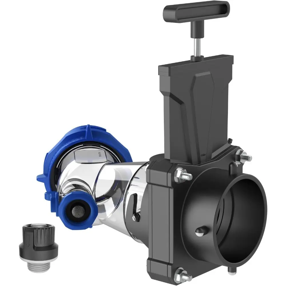 RV Tank Rinser with Gate Valve, Black Tank Flush Kit Swivel Bayonet, for 3” Waste Outlet, with Backflow Preventer, 3/4” Water Inlet