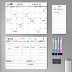 Dry Erase Refrigerator Calendar, Dry Erase Calendar White Board Set for Fridge -  Monthly & Weekly Planner with List Board, 4 Markers + Eraser