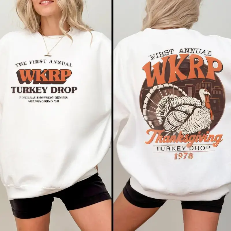 Wkrp Turkey Drop Sweatshirt, Thanksgiving Day Vintage Retro Shirt, Vintage Wkrp Thanksgiving Day Hoodie, Unisex Sweater Pullover Tee