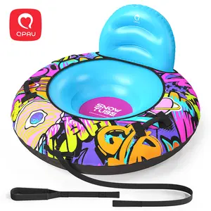 QPAU Snow Tube with Backrest, Heavy Duty Inflatable Sled 500 lbs Capacity with Cover for Kids & Teens, Handles & Tow Rope, Snow Tubing Sleds Portable Air Sled with Fast Valve