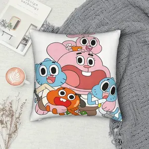 1PC 2D Graphic Design Gumball Cartoon Pillow Cover - Double-sided printing, soft polyester, machine washable, suitable for room, sofa or car decoration