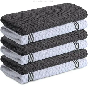 100% Cotton Kitchen Towels - 15x25 Inch Ultra Soft Tea Towel, Super Absorbent Terry Dish Towels for Kitchen Linens | Grey | LumièreNoire16