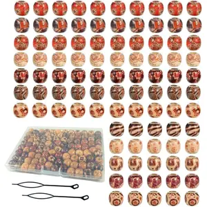 95 Pcs Wood Beads for Braids and Dreadlocks, 12mm Painted Natural Wooden Beads for Loc Dreadlock Accessories for Women