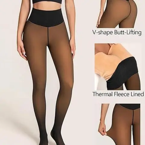 Women's Original Cute Fleece Lined Closed Foot Tights - Body Slimming Polyamide Shapewear Leggings, Winter Comfort, 5 Shades, XS-3XL Sizes, Tan/Cocoa, Plus Size Women's Clothing Bottoms