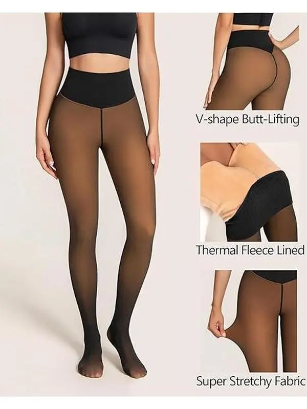 THE ORIGINAL! 4 SHADES·SIZE XS-3XL . MAGIC FLEECE LINED LEGGINGS·CLOSED FOOT(LOOKS LIKE PANTYHOSE) Winter Comfort Fleece Tights Available in Plus Size and Brown Fur Womenswear Bottoms