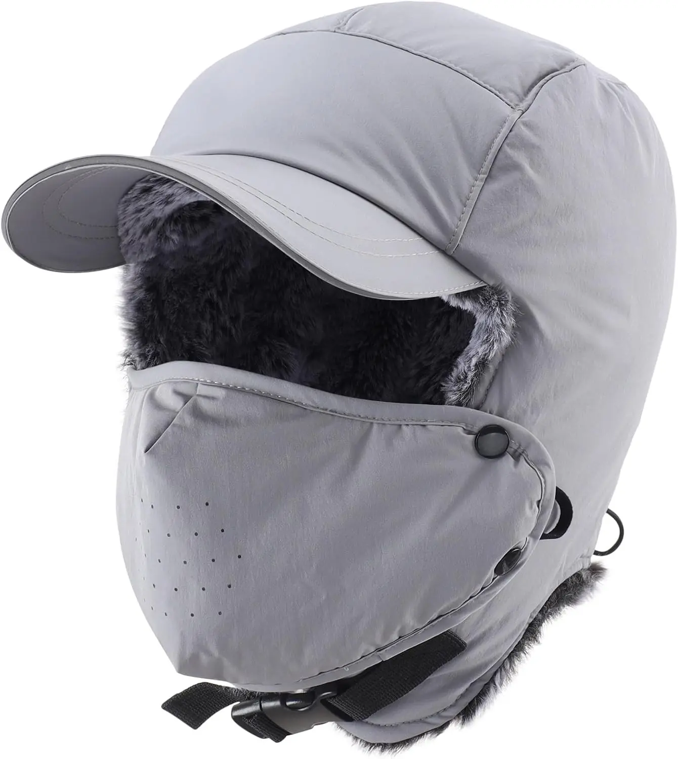 Waterproof Men's Faux Fur Trooper Trapper Warm Winter Hunting Hat with Ear Flaps Visor Face Mask