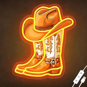 Cowboy Boot Neon Signs for Wall Decor Western Cowboy Hat Light Up Signs, Dimmable Western LED Sign for Game Room Bedroom Party Bar Decor Birthday Christmas Gifts