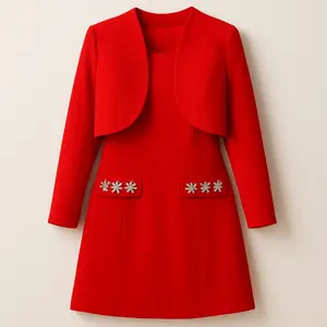 1. Elegant Red Two-Piece Embellished Dress Set