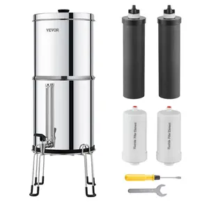 【Summervibes】VEVOR Gravity-fed Water Filter System, 2.25G 304 Stainless-Steel Countertop Filtration System, Reduces Lead and up to 99% of Chlorine, with 2 Activated Carbon Filter, 2 Defluorination Filter, Spigot