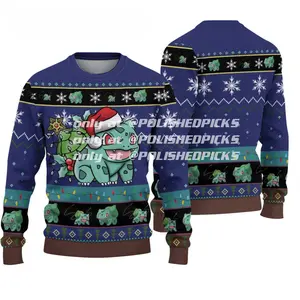 [Arrive after Christmas] Bul3asaur Giftsmerch Frog Custom Sweater Christmas Jumper 3D Sweater Christmas ugly sweater, Funny Shirt For Pkm Fans