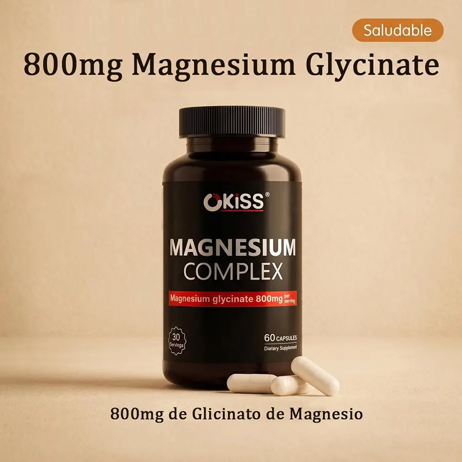 Okiss Magnesium Complex 800mg | 5-in-1 Formula with Ashwagandha, L-Theanine, Chamomile, and Vitamin B6 | Vegan Capsules for Daily Wellness and Relaxation Support  suplemento de magnesio