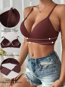 1 Pack/9 colors Women's seamless push-up underwire bra, Underwear, non-removable padding, four-row three-hook back, adjustable straps, skin-friendly, comfortable, breathable, suitable for daily wear, commuting, solid color one-piece