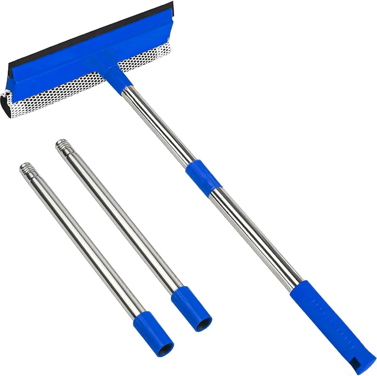 DIBMS 2-in-1 Window Squeegee, Car Window Cleaner Tool with 55-Inch Stainless Steel Handle, Sponge Car Squeegee for Cars, Homes, Gas Stations, Showers, Glass, and High Outdoor Windows,  Microfiber Car Window Cleaner,    Car Accessory