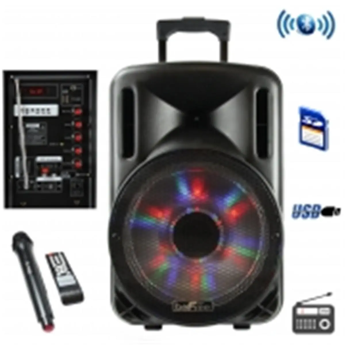 212 MAIN 12in Bluetooth Rechargeable Portable Wireless Party Speaker with Illuminating Light, 25W Karaoke Mode Audio, USB, Remote, AC Adapter Included