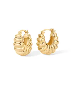 PAVOI 14K Gold Plated Chunky Ribbed Croissant Scallop Statement Hoops and Minimalist Lightweight Huggie Earrings for Women – Trendy Boho Everyday Fashion Jewelry