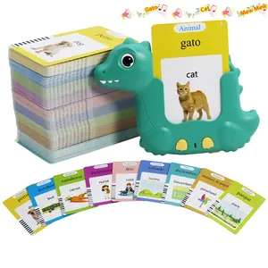 Dinosaur Design Talking Flash Card, Bilingual Talking Flash Card, Sensory Speech Audible Toys for Learning Spanish, Bilingual Flash Cards