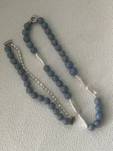 Natural Larimar & Pearl Bracelet 18K Gold Plated 581-2