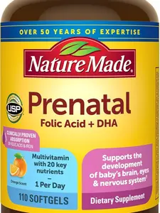 Nature Made Prenatal with Folic Acid + DHA, Prenatal Vitamin and Mineral Supplement for Daily Nutritional Support, 110 Softgels, 110 Day Supply