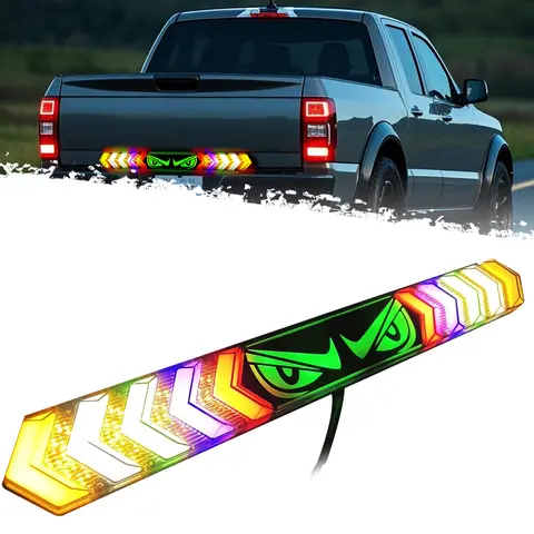 DIBMS LED Tailgate Lights for Trucks,Devil's Eye Brake Lights,Arrow Turning Tail Lights Full-Featured Color Running Lights for Pickup Trucks,-1-Pack Lightbar