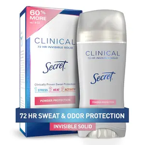 Secret Clinical Strength Antiperspirant Deodorant for Women, 100hr Sweat & Odor Protection, 3X Stress Protection with Hyaluronic Acid, PH Balanced, Invisible Solid, Powder Protection Scent, 2.6 oz