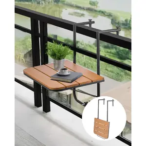 Summervibes VEVOR Balcony Hanging Table, 25x 24 in Folding Balcony Railing Table, Outdoor Balcony Bar Table for Railings, 4-Level Adjustable, Fit Railing from 1 to 8.27, Serving Table for Patio Deck