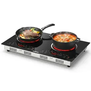 Karinear Portable Double Burner Induction Stove, 2000W Multifunction Electric Cooktop with 9 Power Levels, Child Safety Lock, Timer, Adjustable Settings, Kitchen Household Appliance
