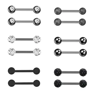 OIDEA Multi-Use Barbell Set 14G 316L Stainless Steel Cubic Zirconia Rhinestone Diamond Tongue Eyebrow Cartilage Body Jewelry 12PCS