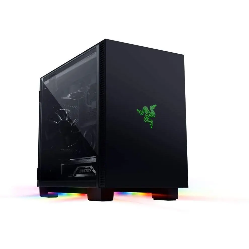 Razer Tomahawk Mini-ITX Compact Minimalist Gaming PC Case, Tempered Glass Transparent Side, RGB Lighting, Efficient Cable Management Desktop Chassis, Built-In Cable Management