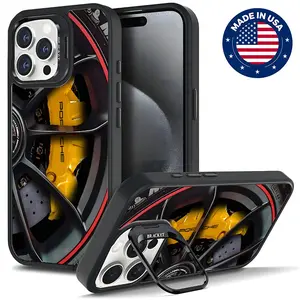 Porsche Brake Caliper Aesthetic Design Pattern Casing For iphone 16 15 14 13 12 Plus Pro Max Flaunt Mobile Phone Case Hard TPU Tough Metal Lens frame Film With Bracket Drop Protection Shockproof Protector Vintage Fashion Trend Anti-scratch Smartphone