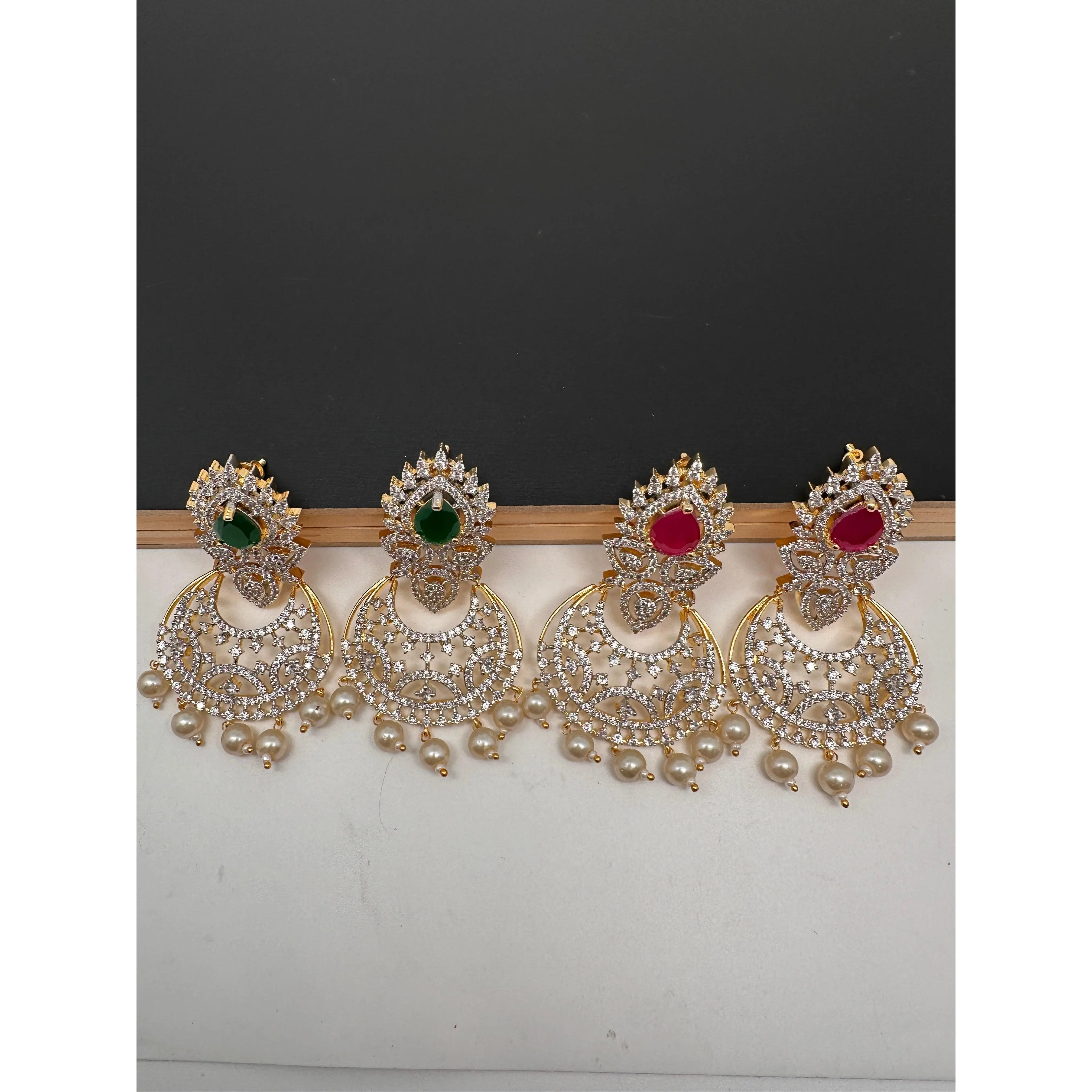 Diamond Finish Color Stone Chandballi Earings