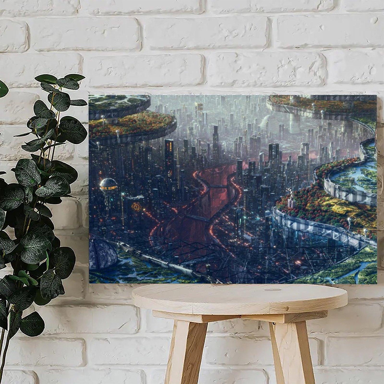 Sci Fi City Poster Decorative Painting Canvas Wall Art Picture Print Modern Family Bedroom Decor