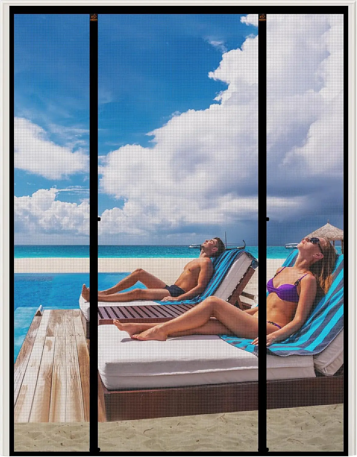 Sliding Screen Door Fits Door Size 72 x 82,  Screen Door Screen Size 74" x 84", Double Opening Mesh Net Curtain with  Hands Free  for  Door Pet