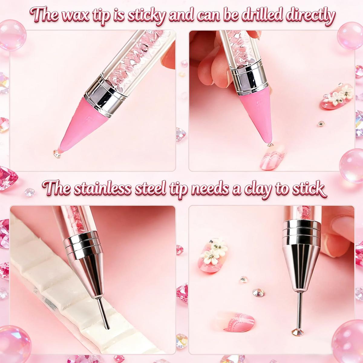 Rhinestone Picker Dotting Pen, Dual-Ended Wax Pencil for Picking Rhinestones, Gems, Crystals and Studs, Manicure Nail Art DIY Decoration Tool, DIY Nail Kit