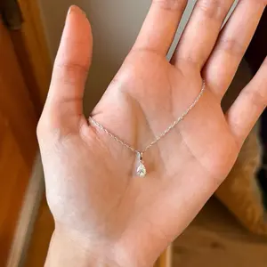 925 Silver Chain with Pear Shaped Lab Created Diamond Pendant