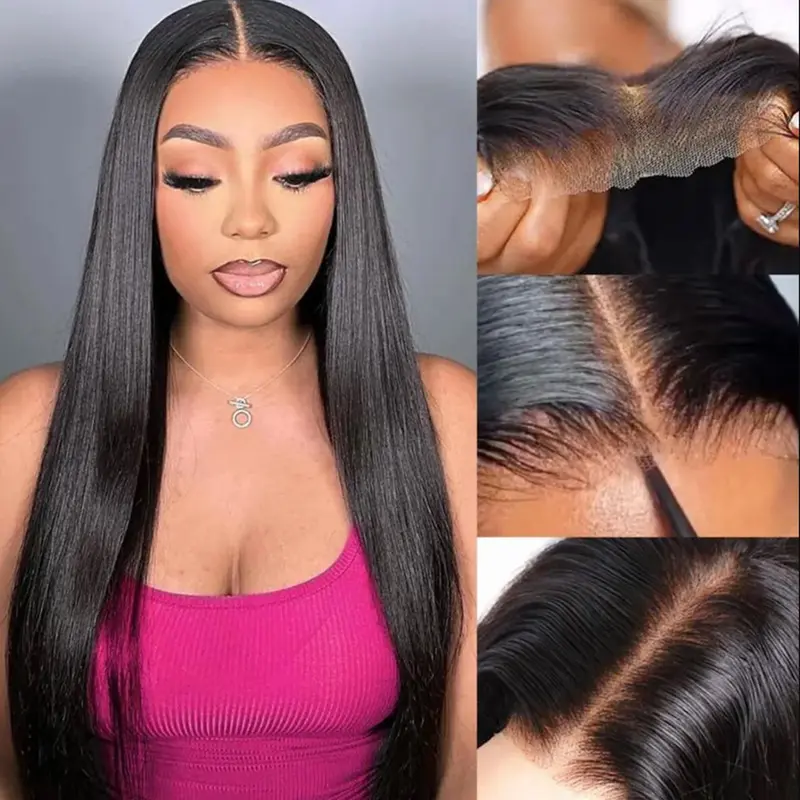 BLING HAIR Female Silky Straight Human Hair Lace Closure Wig - 6x4/7x5/9x6 Glueless, Bone Base, Pre-Plucked Hairline, Back to School