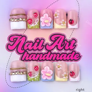 Delicatething Y2K Style Nail Set, Handmade Square Duckbill Nails, 4 Sizes XS S M L, Perfect Gift for Girls, Includes Jelly Glue Crystal Stick