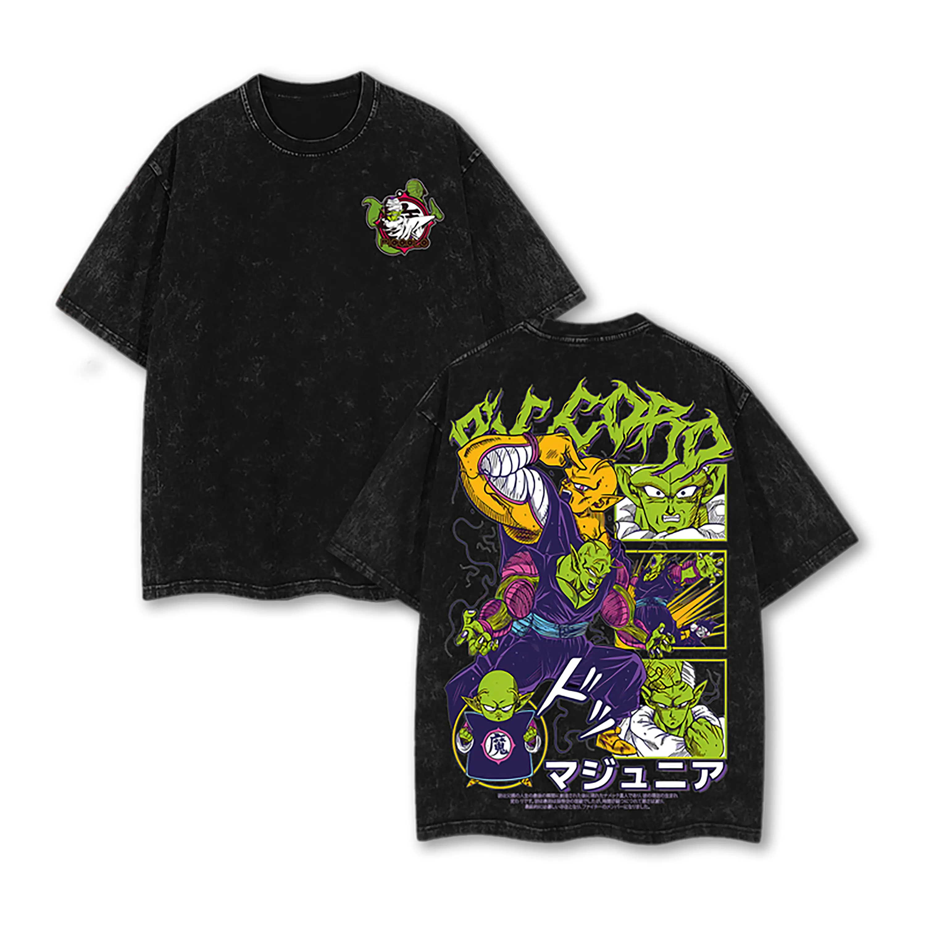 Men's Oversized Vintage Acid Wash Cotton Tee - DBZ Piccolo Majunior Anime Shortsleeve Breathable Fabric Top, Aesthetic Streetwear Outfits for Relaxed Fit Joggers Pairing, Fashion, Graphic, Menswear, Print