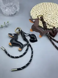 Dachshund Leash Charm, Vintage Cute Cartoon Style Pu Puppy, Heart Pendant With Nylon Strap, Suitable For Bags/Keys, Adorable Accessory For Daily Work, Outings, And Dates